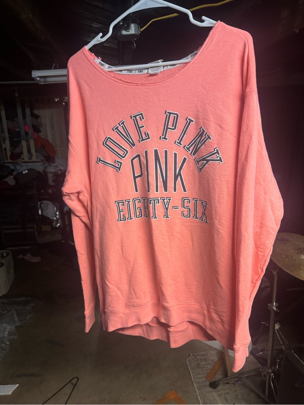 PINK Victoria's Secret Coral Pink Crewneck Sweatshirt with Varsity Graphic